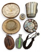 Mixed Collectibles, good Silver Topped scent bottles, early small hip flask, plated wrist bangle