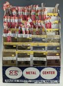 Vintage Model Shop K & S Metal Centre Display Stand, full of unused aluminium and brass accessories,
