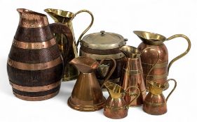 Vintage Oak and copper banded Cider Jug, made by Tho Trvis Smith Cradley Heath, plus a selection