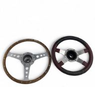 2x Vintage Car Steering Wheels - a good Simon Green Moto Lita steering wheel with wooden grip - #