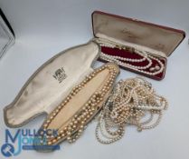 Ladies String of Pearls L'Etoile Simulated Pearls with earrings, cased, Lotus Simulated Pearls