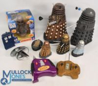 Doctor Who Daleks - two 13-inch remote control Daleks with controllers not tested, together with