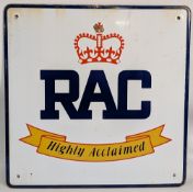 Vintage RAC Highly Acclaimed Garage Enamel Sign - single sided - size 33cm x 33cm