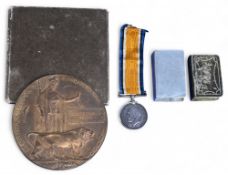 WW1 BWM Medal and Plaque British War Medal to SS103987 George Edward Young Killed in Action om HMS