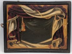 Antique Georgian Painted Panel, of what looks like a theatre stage with drapes, possibly a view from