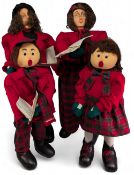 4x large Carol Singers Christmas Decoration Figures, fabric figures on weighted stands, three have
