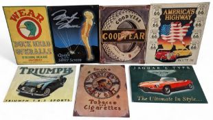 7x Reproduction Tin Advertising metal signs: Players Navy cut, American Highway Route 66, Goodyear