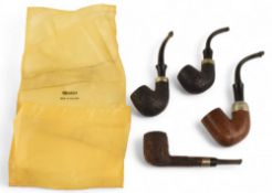 4 Smoking Pipes K & P Petersons, one with Sterling Silver band together with 2 other unnamed