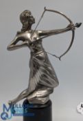 Scarce Diana 'The Huntress' Car Mascot by C Wenz c1910 - fully signed, nickel plated bronze