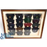 Cricket - a fine framed display of 18 County Cricket Caps and One England Cap: Derbyshire, Durham,