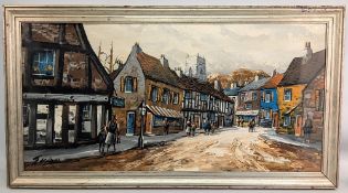 Edward Elliot View of a British European Town Scene, oil on board size #55cm x 100cm