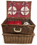 2x Wicker Picnic Hampers, an empty hamper and 99% complete Bexton hamper with cutler cups and