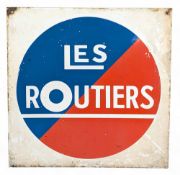 Original French Les Routiers Double-Sided Enamel Sign, a French guide for truck drivers