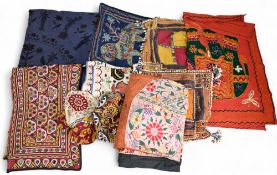 Collection of assorted Indian Tribal Fabric Throws, cushion covers, cap and small bag
