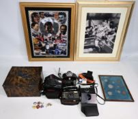 Selection of Collectables to consist British Coin collection framed, Enamel badges, Gun Cufflinks,
