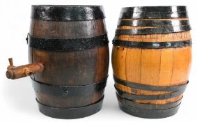 Pub Display Alcohol Wooden Barrel Keg, an old wooden barrel with loose metal strapping and a