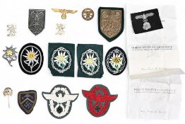 German Military Badges / Insignia to include Police arm Eagles, N.S.K.K. Motorised section, Mountain