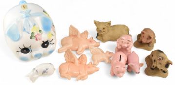 Ceramic Pig Collection featuring various size pigs, mostly large moneyboxes (2 boxes)