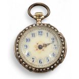 18ct gold & enamel Ladies Fob Watch, with seed pearl decoration, a French 18ct case with a working
