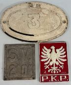 3x Railway Cast Signs to include original British Rail No 3 oval bridge or shed number sign, S.V 2'