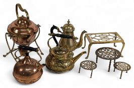 Copper & Brass Collectables: Kettles, Tea/Coffee Pots: Pot Stand, with one example having a spirt