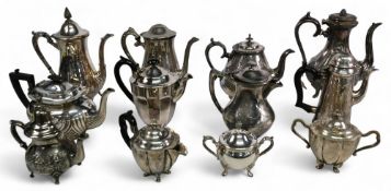 Old & Antique silver-plated metalware Teapots Collection, water pots, jugs, a pewter water jug and