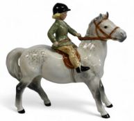 Beswick Girl on light dapple grey Pony Model 1499, wearing a Green Jacket, no visible damage or