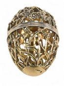 Pierced Silver Gilt Easter Egg, set sapphire by The St James's House, London 1980, no. 99/500, 6cm