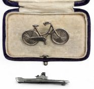 2x Silver Badges, a lady's bicycle hallmarked Birmingham 1961 and a WW2 era submarine sterling