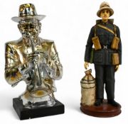 2x Resin Figures, a jazz figure and a Military figure - tallest is 48cm