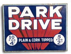 An original double-sided Enamel Advertising Sign 'Park Drive Plain & Cork Tipped 10 for 4d 5 for