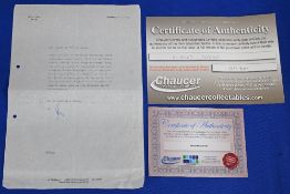 Berthold Konrad Hermann Albert Speer A19 March 1905 - 1 September 1981) autographed letter was a