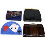 Ladies Handbags: Vintage Lucalsax Brown Leather Bag snake skin leather clutch bag with fold away