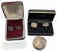 2x Silver Hallmarked Cufflinks Sets, a Millennium set and Hindes set engraved BB, and a small silver
