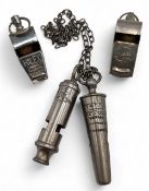 A Victorian Liverpool City Police whistle, plus Acme referee whistle, Halex and a special made in