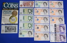 British Bank Notes £20 DC76440672, AB46876470, £10 MD11982242, 43,44, £10 MD17981364,65,66, £10