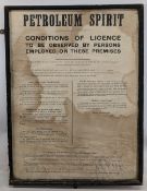 Period Paper Garage Shop Petroleum Spirit 1928 Conditions of Licence, framed and mounted under