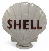 Shell double-sided opaque glass petrol pump globe by Webb's Industrial Glass Co. Ltd, with red