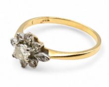 18ct Gold and Diamond cluster ring - UK size O 3.1g with stones