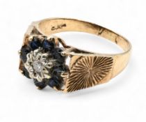 9ct Gold Hallmarked Ring Diamond and Onyx c1960 setting UK size O #4.2g with stones - hallmarks