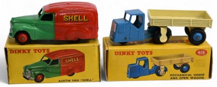 Dinky Toys 415 Mechanical Horse and Open Wagon together with 470 Austin Van Shell Meccano Ltd