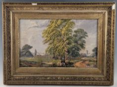 Period Hampton Court watercolour, in an older gilt frame well executed no date of signature found,