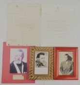 Autographs to include Richards Burton framed, Alex Guinness, Jim Callaghan on letter to Lady Bowker,