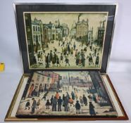 4x L S Lowry Prints, 3 under glass on a print on board, the largest is #59cm x 75cm