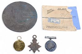 WW1 Trio & Death Plaque to 58091 Pte George Harley Wenlock comes with 12th Division Conduct in the