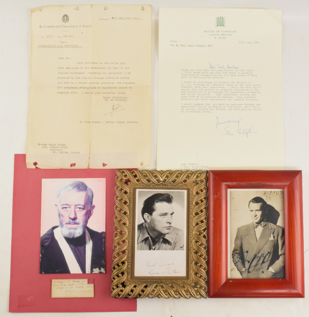Autographs to include Richards Burton framed, Alex Guinness, Jim Callaghan on letter to Lady Bowker, - Image 2 of 2