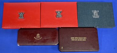 Royal Mint Specimen Sets 1953 (missing Farthing), 1968 First and Second Issue, 1988 in green case,