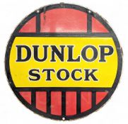 An original Dunlop Stock Circular Double Sided Enamel Garage Sign, 60cm diameter