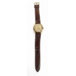 Art-Deco 9ct Gold manual mens' watch by Rotary, Super-Sports, Non Magnetic with brown leather strap,