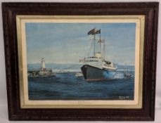 HMS Britania Royal Visit Victoria Harbour Print, signed by artist K Darling limited edition 138/